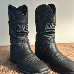 Black Patriot Cowboy Boots with Flag Patch